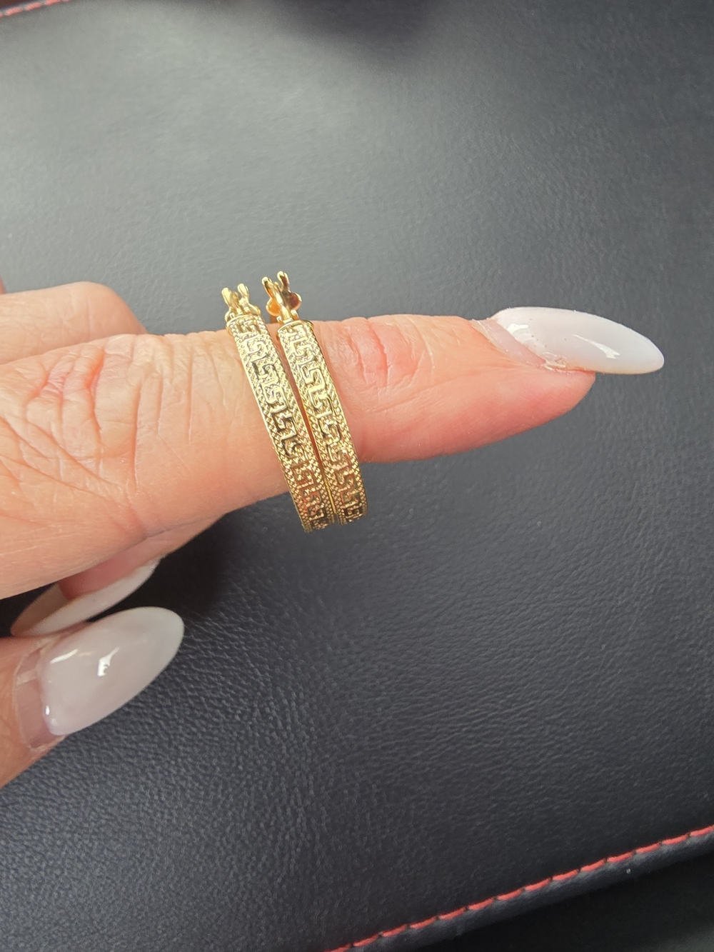 10k Gold Greek Key Design Hoop Earrings Made In Italy